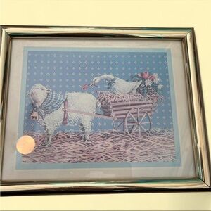 Vintage Coquette Sheep and Goose Farmhouse Gold Framed Picture